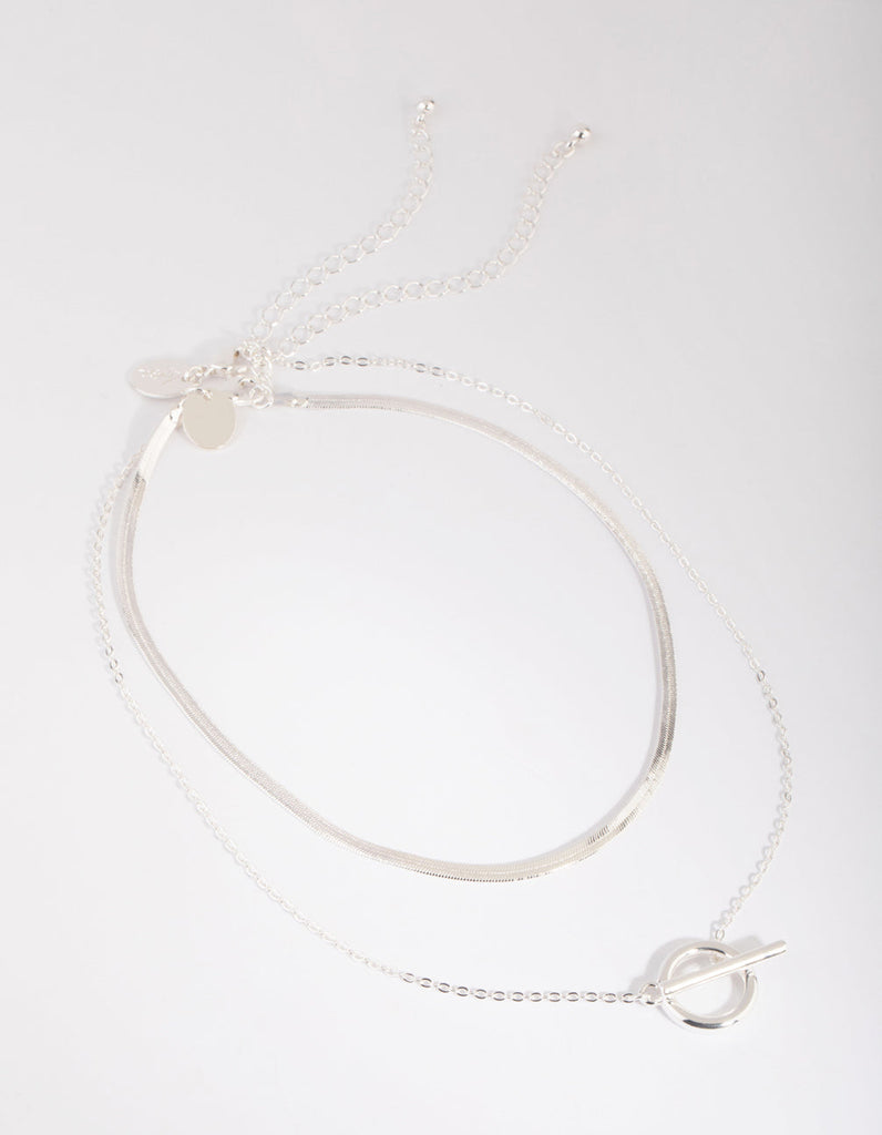 Silver Plated Snake Chain & Fob Necklace Set