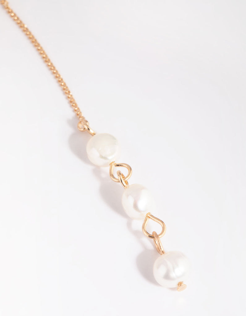 Gold Pearl Thread Through Earrings