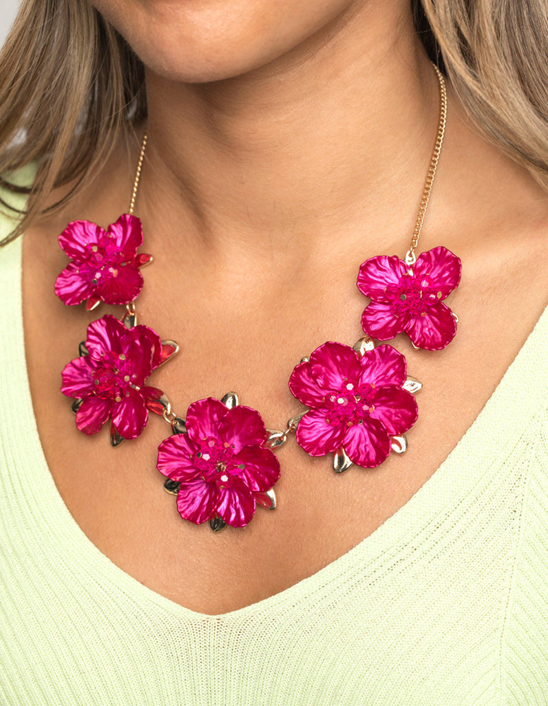 Fuchsia Pearlised Flower Necklace