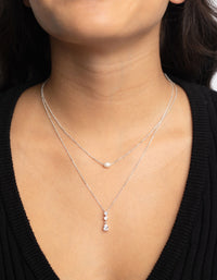 Silver Cubic Zirconia Freshwater Pearl Layered Necklace - link has visual effect only