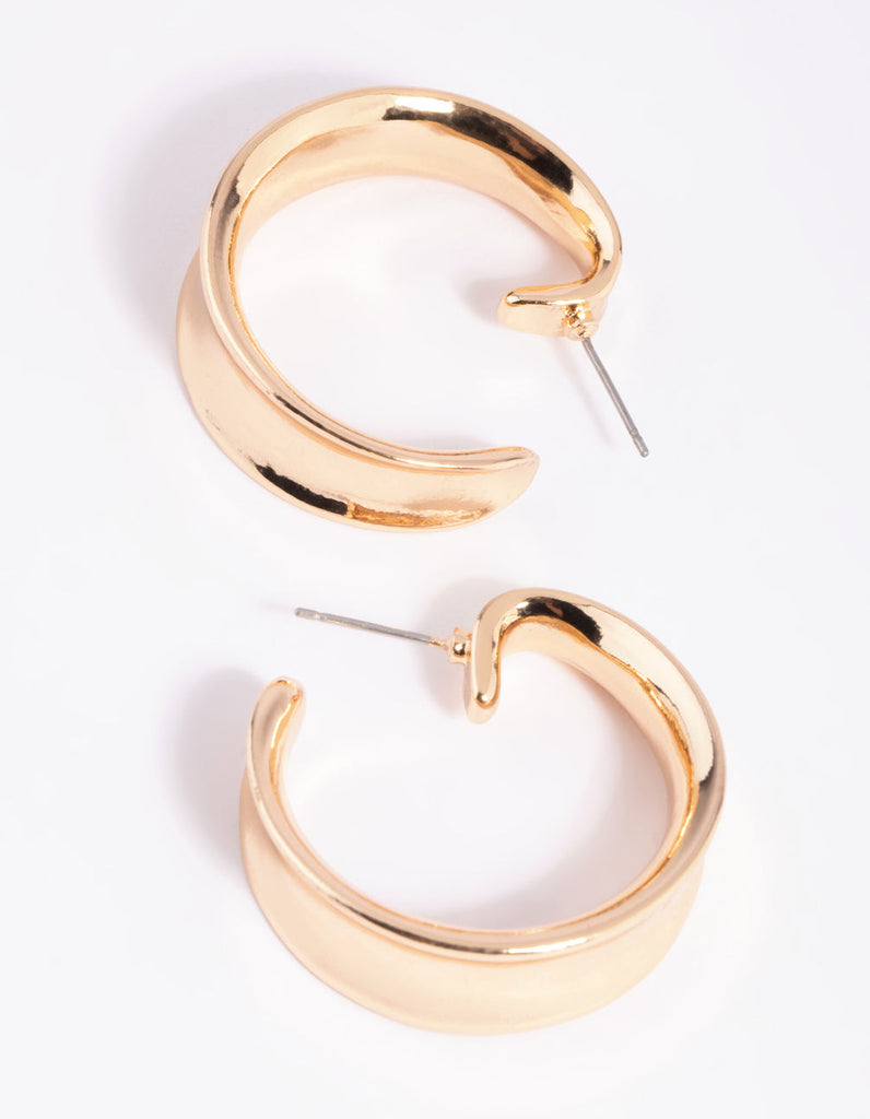 Worn Gold Curved Hoop Earrings