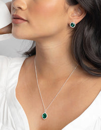 Green Cushion Halo Necklace & Earrings Set - link has visual effect only