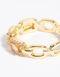 Gold Plated Cubic Zirconia Chain Ring - link has visual effect only