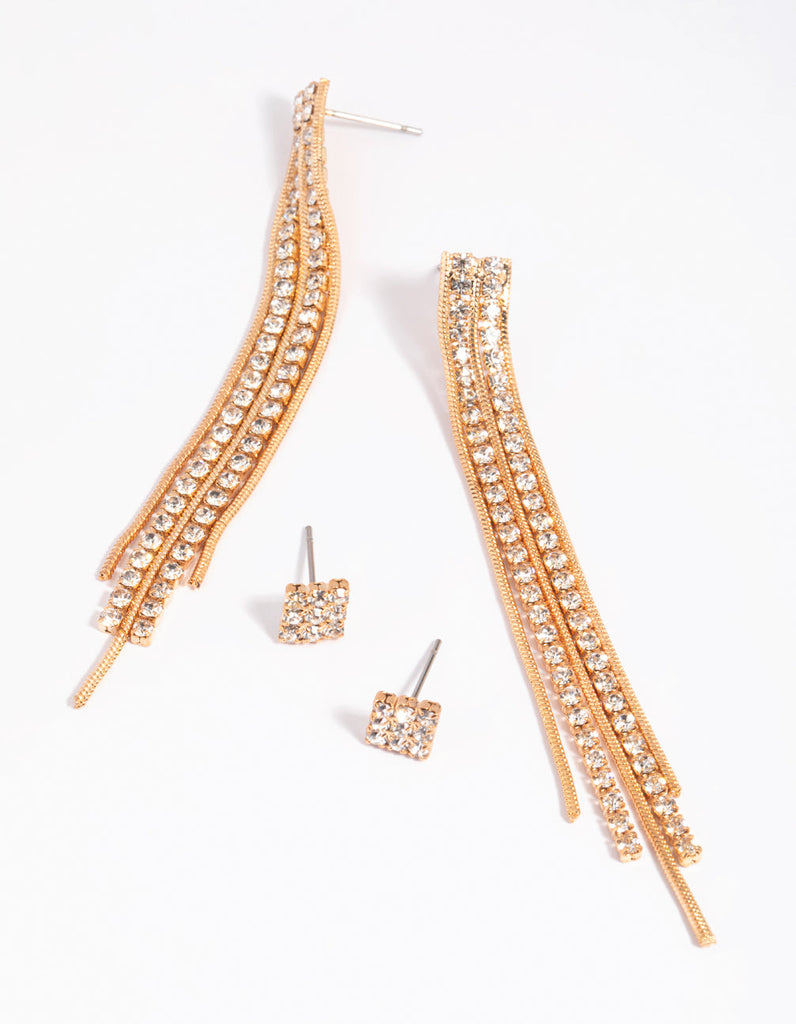 Gold Diamante Stud Earring Set