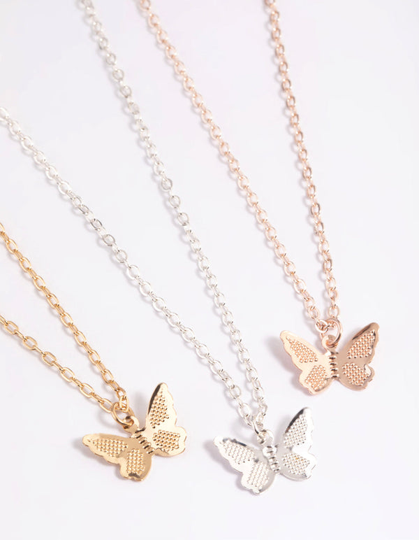 Mixed Metal Butterfly Wing Necklace Pack