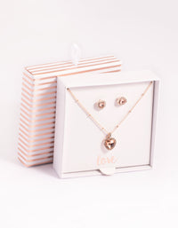 Rose Gold Heart Diamante Halo Necklace & Earrings Set - link has visual effect only