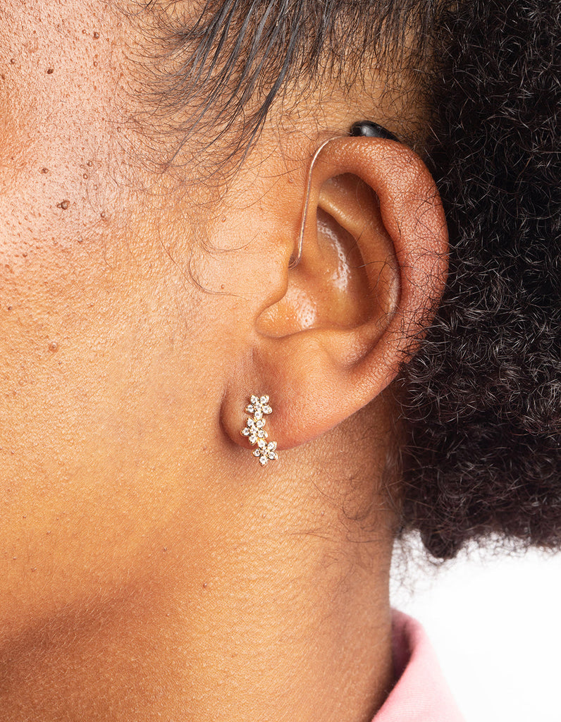 Gold Diamond Simulant Flower Necklace & Earrings Set