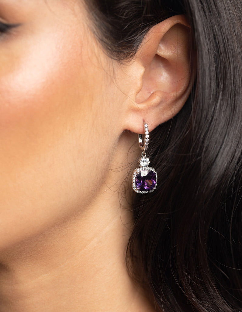 Purple Diamond Simulant Huggie Hoop Earrings