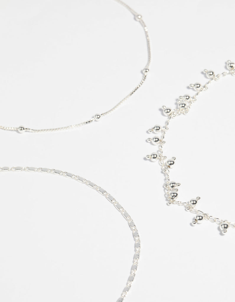 Silver Plated Dainty Anklet Pack