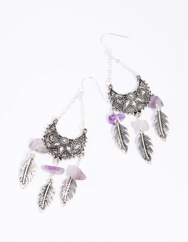 Amethyst Fan Drop Earrings