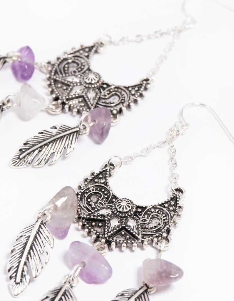 Amethyst Fan Drop Earrings