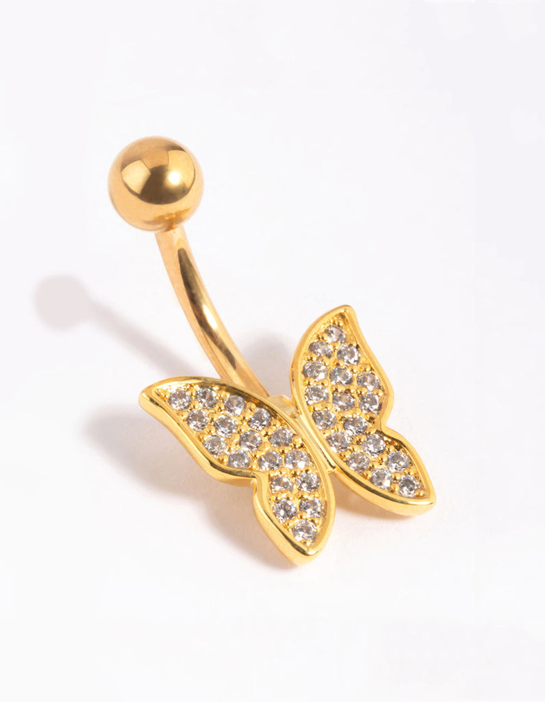 Gold Plated Titanium Butterfly Belly Bar