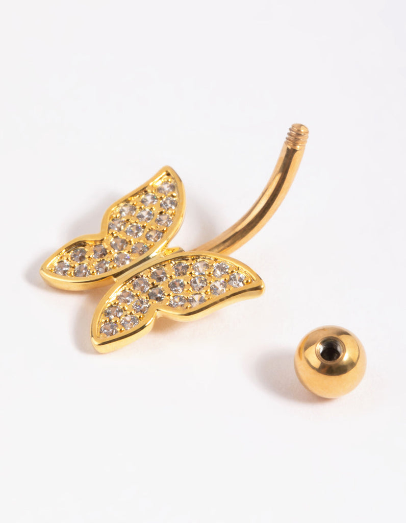 Gold Plated Titanium Butterfly Belly Bar