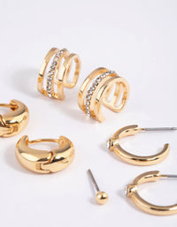 Gold Plated Diamante Cuff Stud & Hoop Earring 4-Pack - link has visual effect only