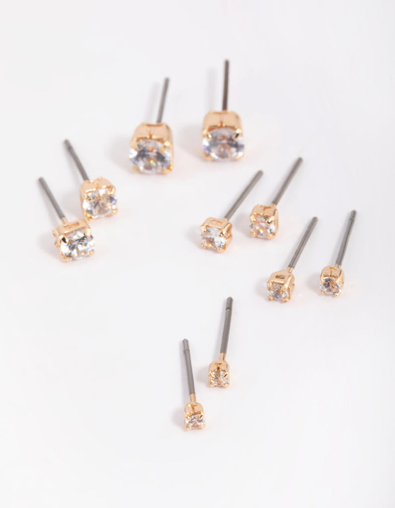 Gold Diamante Stud Earring 5-Pack