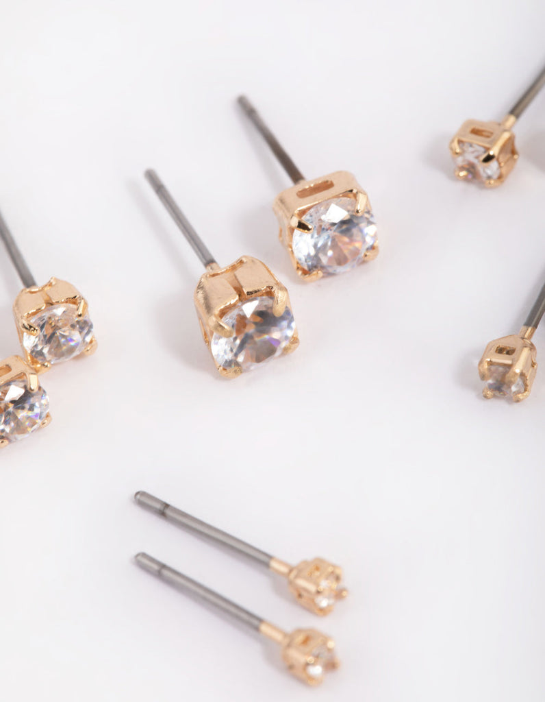 Gold Diamante Stud Earring 5-Pack