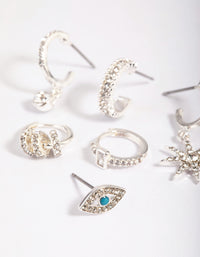 SIlver Plated Evil Eye & Star Earring Stack Pack - link has visual effect only