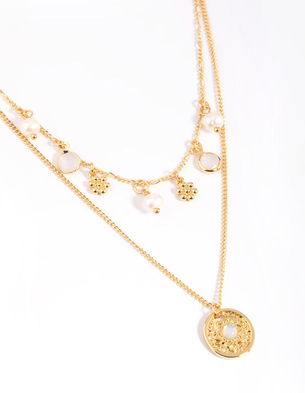 Gold Plated Freshwater Pearl Coin Necklace