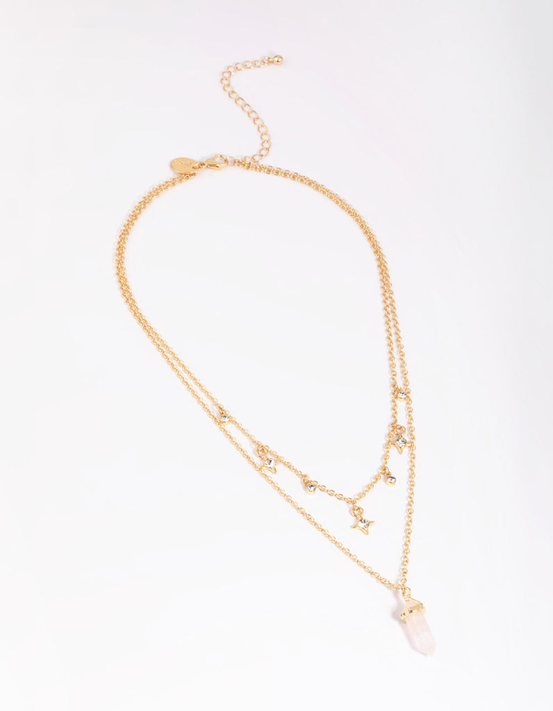Gold Plated Star & Rose Quartz Layered Necklace