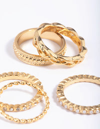 Gold Plated Diamante & Pearl Mixed Band Ring Stack 5-Pack - link has visual effect only