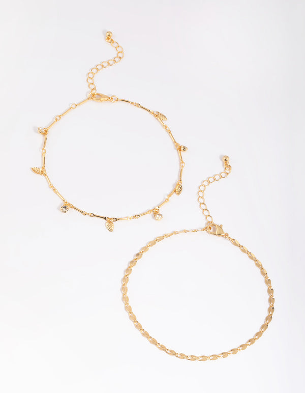 Gold Plated Diamante Leaf Anklet