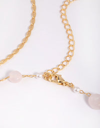 Gold Plated Rose Quartz Chain Anklet Set - link has visual effect only