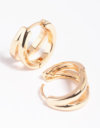 Gold Double Loop Huggie Hoop Earrings - link has visual effect only