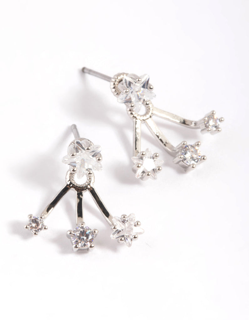 Rhodium Cubic Zirconia Star Jacket Earrings