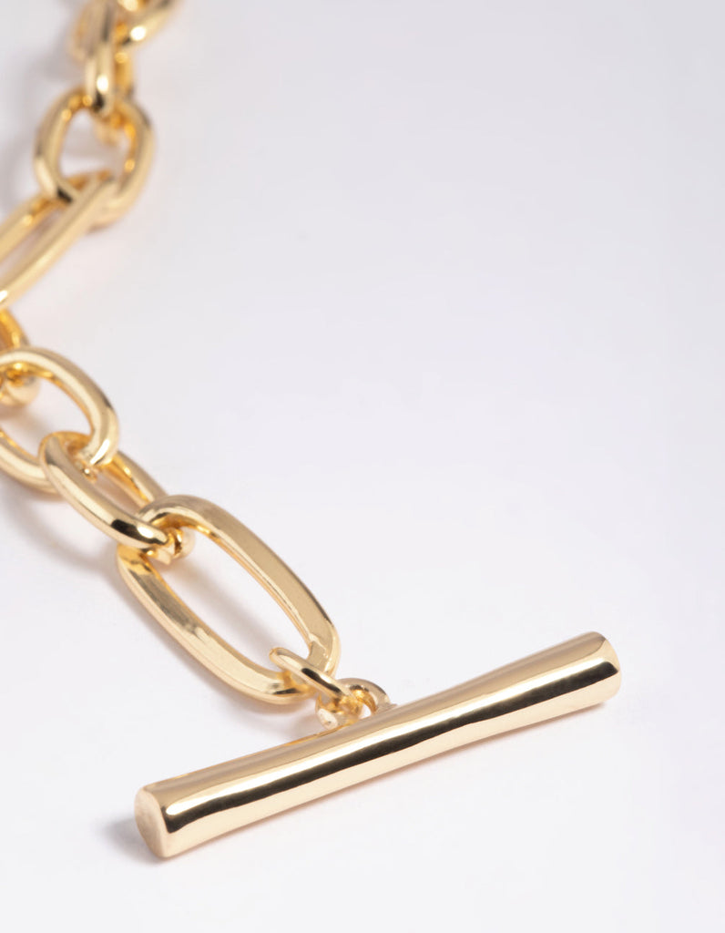 Gold Plated Oval Chain Bar Necklace