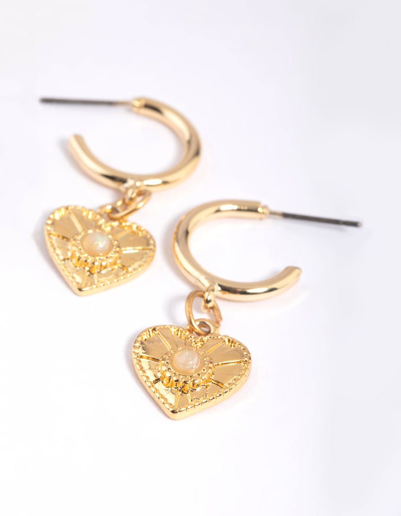 Gold Plated Rose Quartz Heart Hoop Earrings