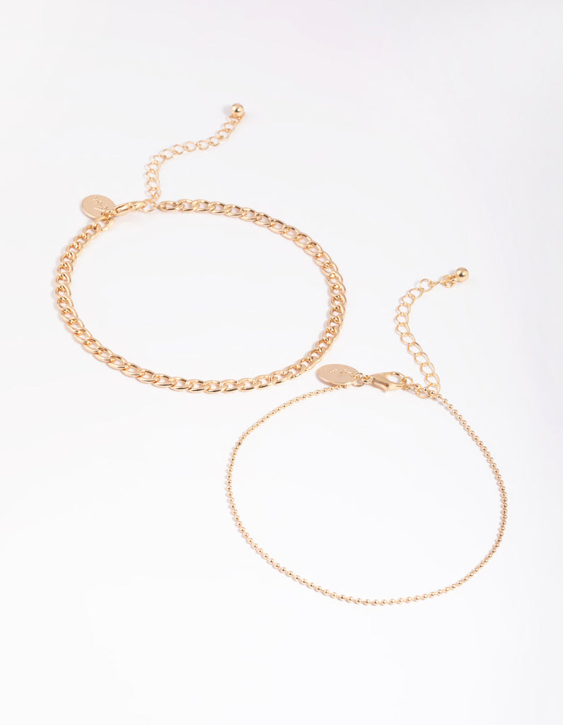 Gold Ball Chain Anklet Set