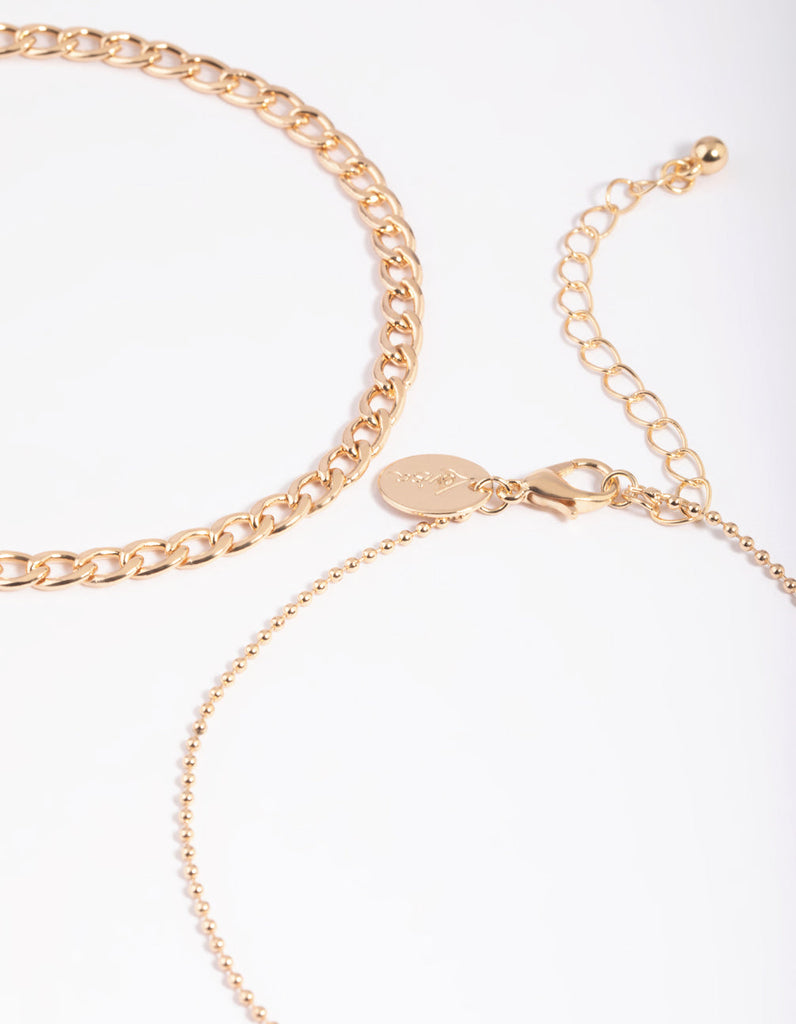 Gold Ball Chain Anklet Set