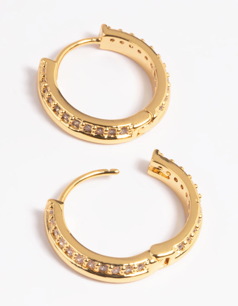 Gold Plated Cubic Zirconia Huggie Hoop Earrings