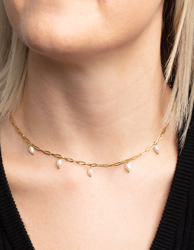 Gold Plated Surgical Steel Freshwater Pearl Chain Necklace