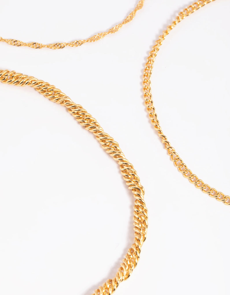 Gold Plated Twisted Chain Anklet Pack