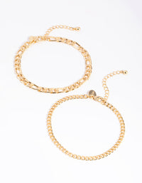 Gold Plated Mixed Chain Anklet Set - link has visual effect only