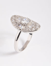 Rhodium Cubic Zirconia Oval Ring - link has visual effect only