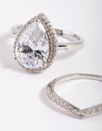 Rhodium Cubic Zirconia Pear Halo Ring Stack Pack - link has visual effect only