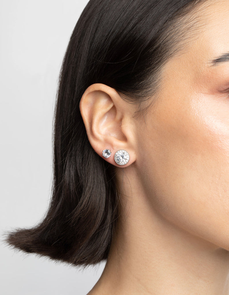 Rhodium Diamond Simulant Stud Earring Set