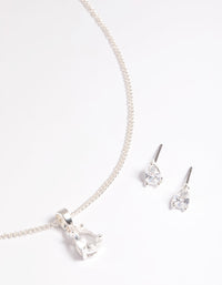 Silver Pear Solitaire Earrings & Necklace Giftbox - link has visual effect only