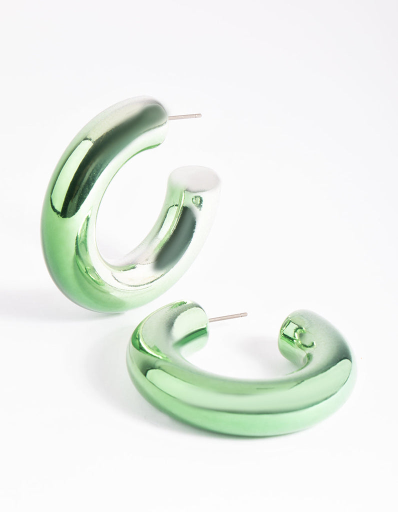 Matte Green Thick Hoop Earrings