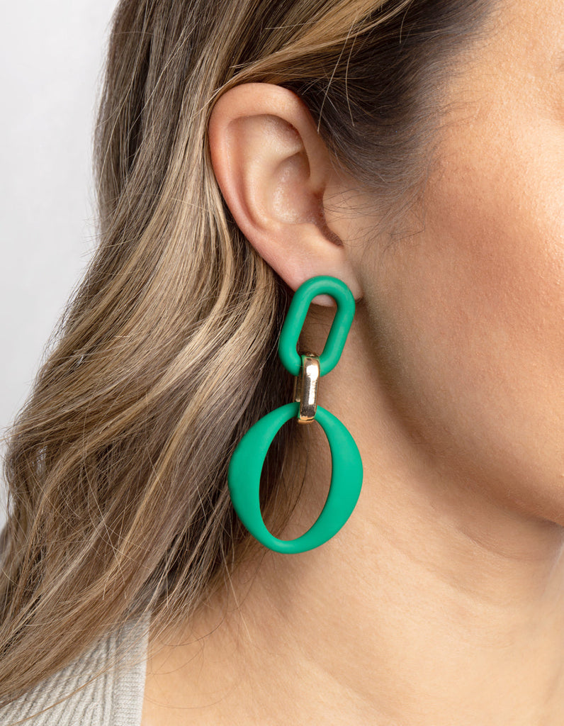Green Linked Drop Earrings