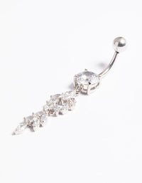 Platinum Plated Titanium Threadless Cubic Zirconia Chandelier Belly Bar - link has visual effect only