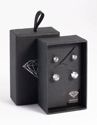 Rhodium Diamond Simulant Classic Stud Earring Set - link has visual effect only