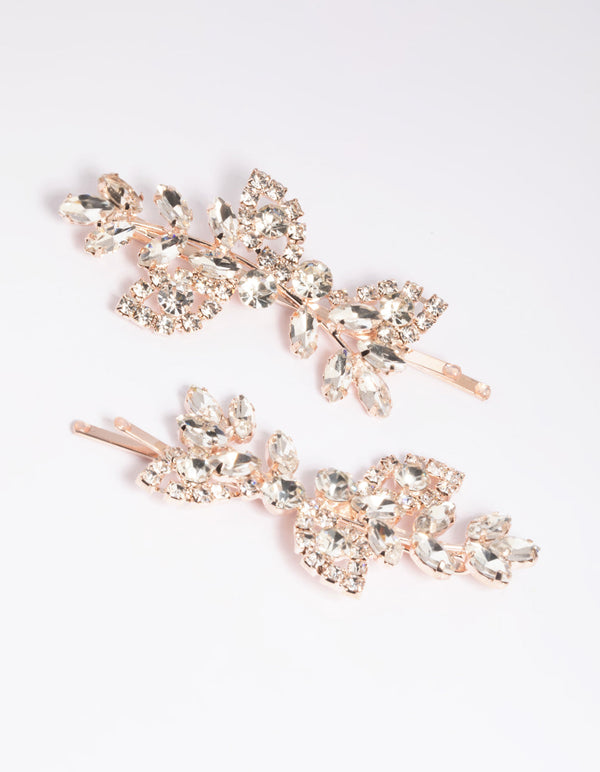 Rose Gold Diamante Navette Hair Slide Pack