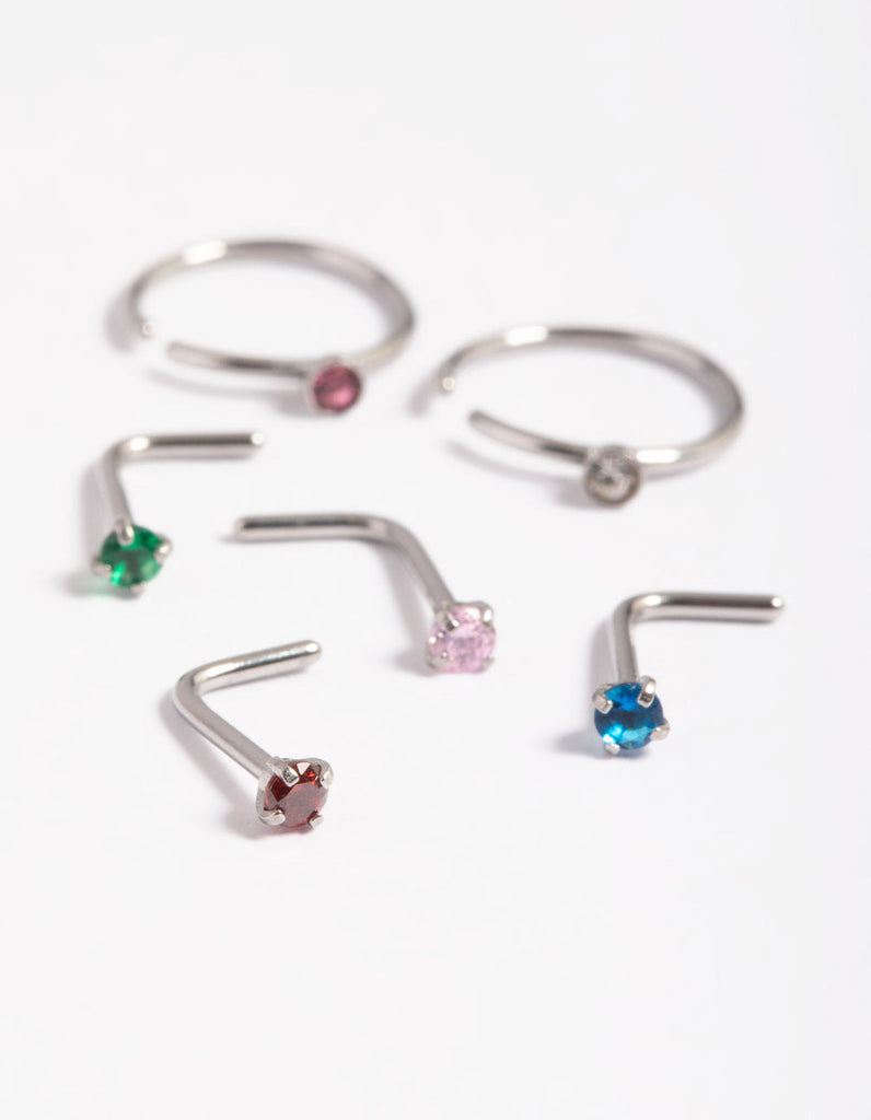 Surgical Steel Rainbow Nose Stud 6-Pack