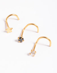 Gold Plated Surgical Steel Diamante Star Nose Stud Pack - link has visual effect only