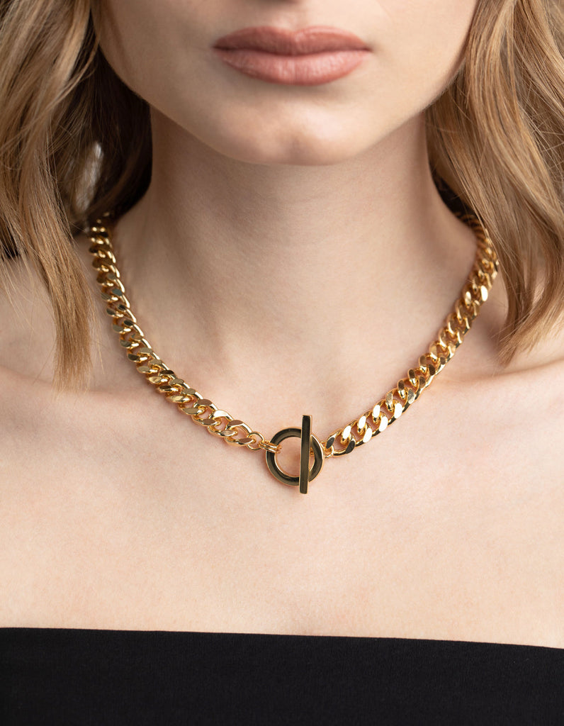 Gold Plated Fob Curb Chain T&O Necklace