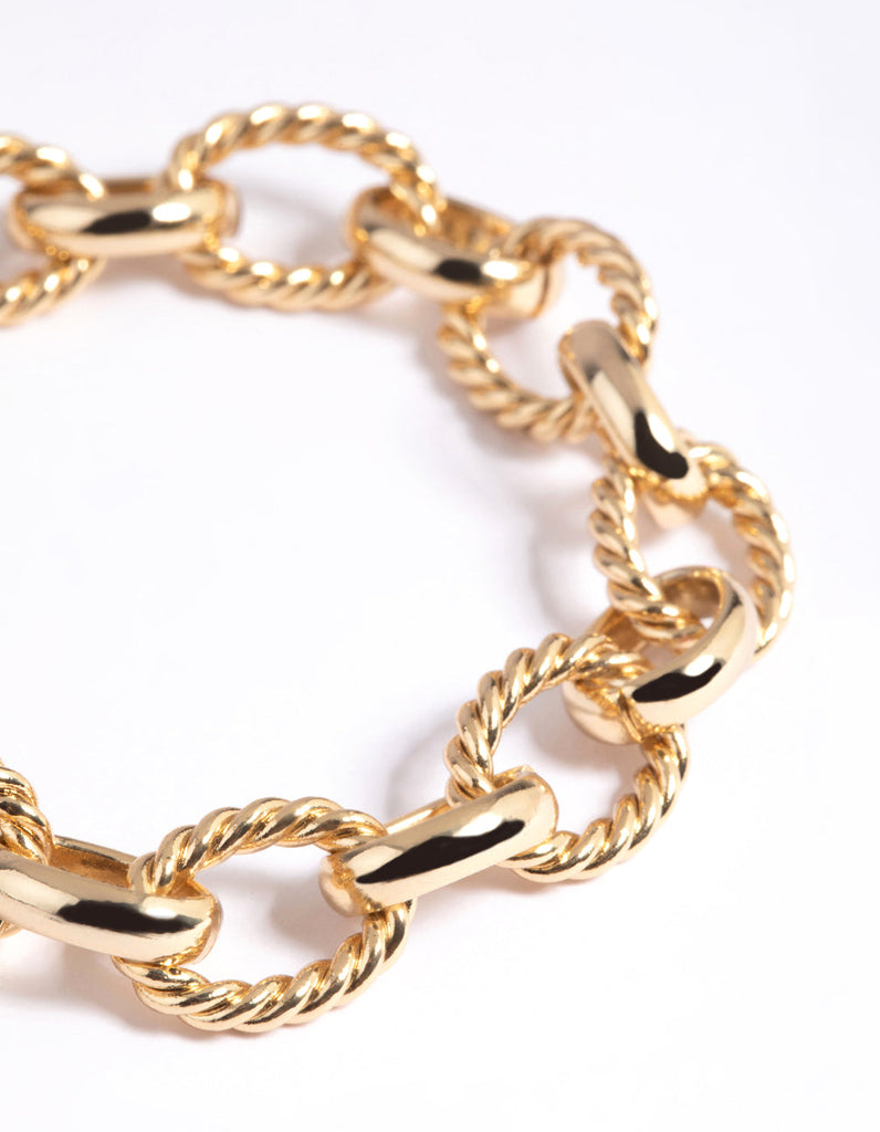 Gold Plated Oval Chain Layered Bracelet
