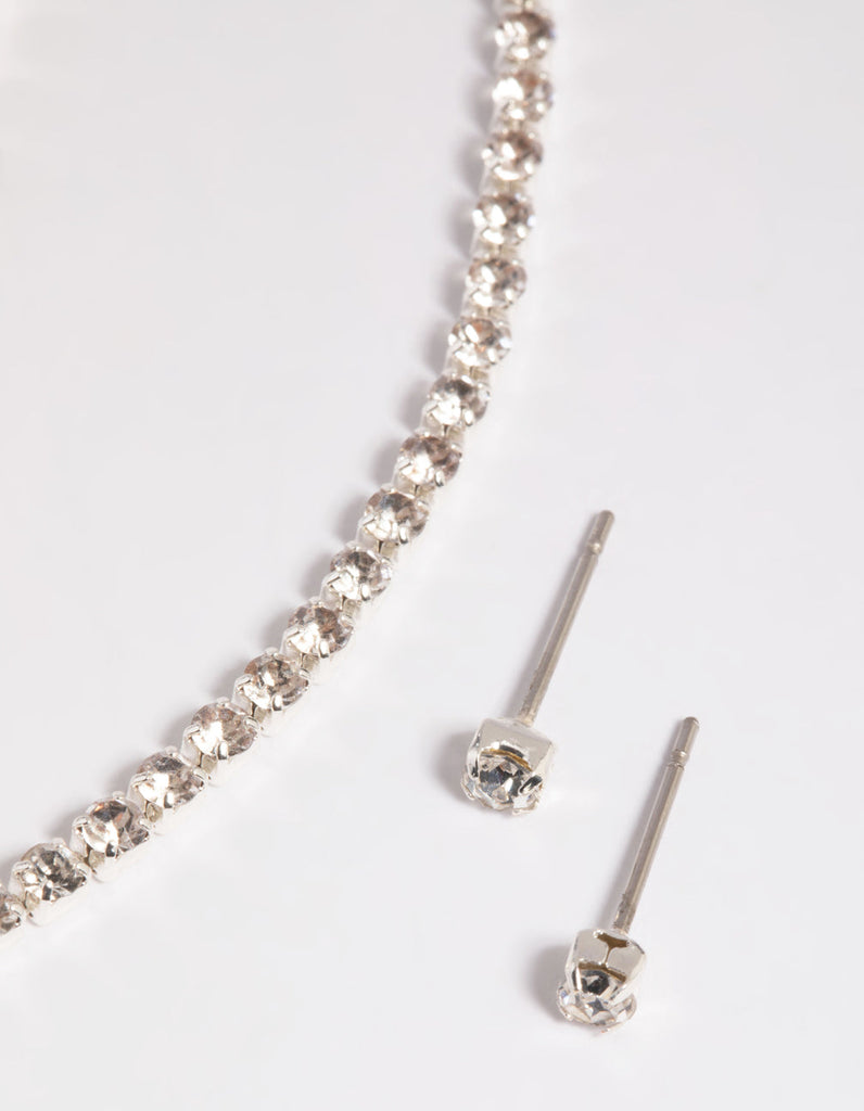 Silver Diamante Necklace Bracelet & Earrings Set